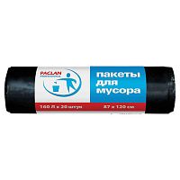 Мешки для мусора 160 л, черные, в рулоне 20 шт., ПВД, 30 мкм, 87х120 см, PACLAN Professional , 1338607 | код 604082 | PACLAN