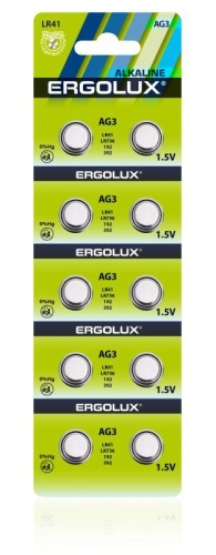 Элемент питания алкалиновый "таблетка" LR41/LR736/192/392 AG 3 AG3-BP10 для часов BL-10 (уп.10шт) Ergolux 14314
