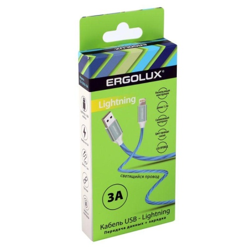 Кабель USB-Lightning ELX-CDC03-C06 3А 1.2м LED зарядка+передача данных коробка син. Ergolux 15306 фото 2