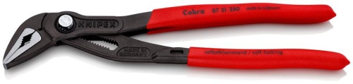 COBRA клещи переставные сантехнические с фиксатором, 32 мм (1 1/4''''), под ключ 34 мм, L-250 мм, Cr-V, серые, обливные рукоятки, '' | код KN-8751250 | KNIPEX