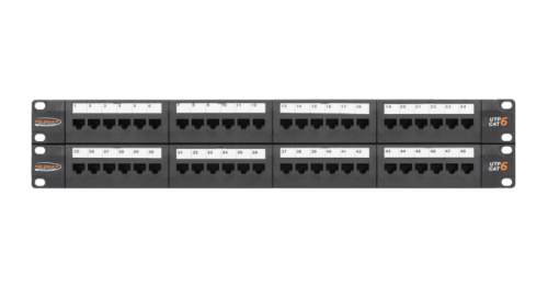 Панель коммутационная NIKOMAX 19, 2U, 48 портов, Кат.6 (Класс E), 250МГц, RJ45/8P8C, 110/KRONE, T568A/B, неэкранированная, с органайзерами, черная | код NMC-RP48UE2-2U-BK | NIKOMAX