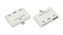 Адаптер для iPhone 5 на USB, SD, microSD для переноса фото белый | код 18-0153 | REXANT