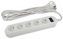 Удлинитель с сетевым фильтром 5х3м с заземл. 10А IP20 ПВС 3х0.75 с выкл. бел. | код Б0019033 | ЭРА