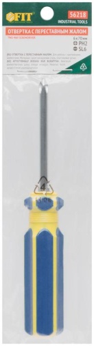 Отвертка с переставным жалом, CrV сталь, сине-желтая пластиковая ручка 6х70 мм PH2/SL6 | код 56218 | FIT фото 3
