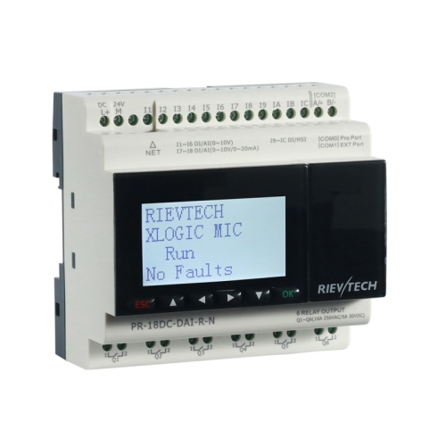 Программируемый логический контроллер PR-18DC-DAI-R-N, 12_24VDC, 12DI(8AI), 6RO, RTC, SD, RS485, Ethernet, ЖКИ | код PR-18DC-DAI-R-N | Rievtech