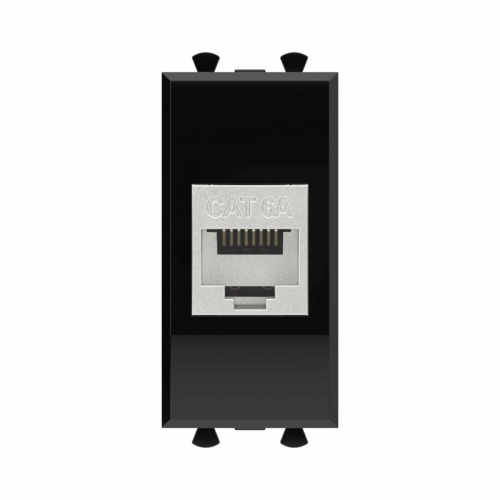 Компьютерная розетка RJ-45 без шторки модульная, кат.6А экранированная, Avanti, Черный квадрат, 1 модуль | код 4402771 | DKC