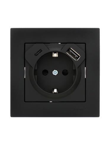 VESNA Розетка с/з TC+USB разъём чёрный бархат | код 742-4288-181TC | LEZARD фото 3