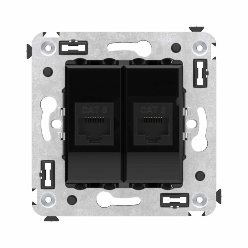 Компьютерная розетка RJ-45 без шторки в стену, кат.6 двойная, Avanti, Черный квадрат | код 4402694 | DKC