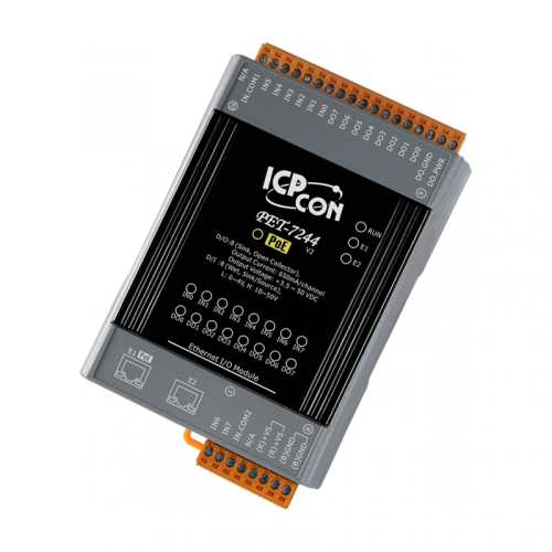 PET-7244 CR PoE Ethernet I/O Module with 2-port Ethernet Switch, with 8-ch DI, 8-ch DO (RoHS) | код 00-06100906 | ICP DAS
