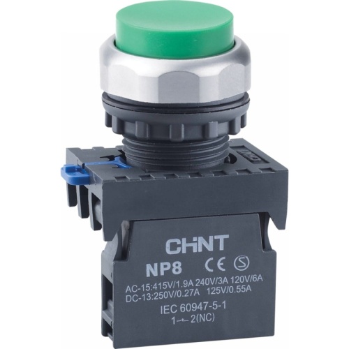Кнопка управления NP8-10GN/3 без подсветки зелёная 1НО IP65 (CHINT) | код 667292 | CHINT