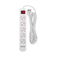 Удлинитель STANDARD 5 гнезд, 5м, 3х1,0мм?, с/з, с выключателем, 2 USB, белый REXANT | код 13-4036 | REXANT