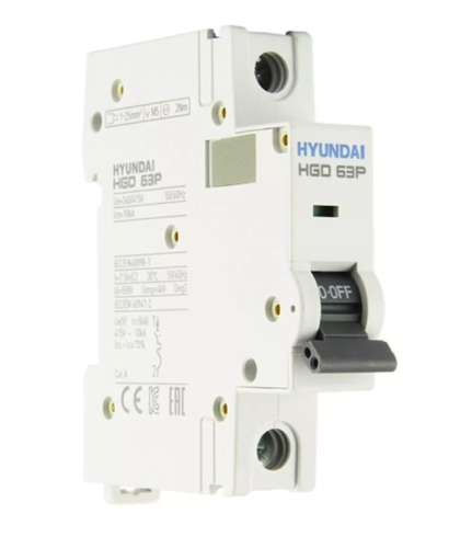 Автоматический выключатель HGD63P 1PMDS0000C 00016 1 полюс, 16А, ток к.з. 10kA, хар-ка D (STANDARD) | код 13.04.000996 | HYUNDAI
