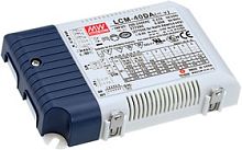 Источник питания AC-DC, 40Вт, стабилизатор тока, вход 180…295В AC, 47…63Гц /254…417В DC, выход 350…1050мA/100…40В, ККМ, изоляция 3750В AC, в кожухе 123.5х81.5х23мм, -30…+60С, димминг кнопкой и DALI | код LCM-40DA | MeanWell