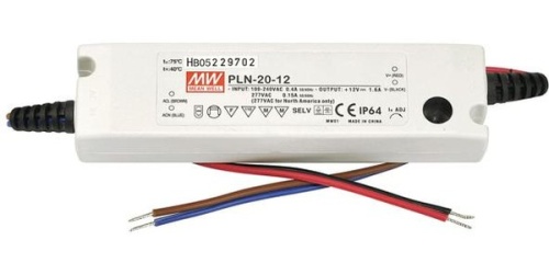Источник питания AC-DC, 20Вт, вход 90...277В AC 47...63Гц, ККМ, выход 36В/0.55А, рег. 0.41…0.55А, изоляция 3750В AC, в кожухе, IP64, 147х37х28 мм, -30...+60С | код PLN-20-36 | MeanWell