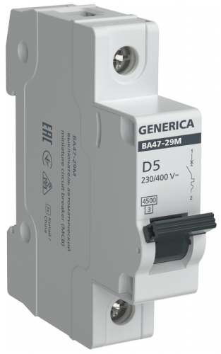 Авт. выкл. ВА47-29М 1P 5А 4,5кА D GENERICA | код MVA21-1-005-D-G | GENERICA by IEK