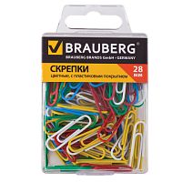 Скрепки BRAUBERG, 28 мм, цветные, 100 шт., в пластиковой коробке, 221111 | код 221111 | BRAUBERG