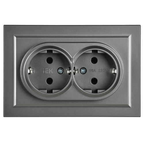 BRITE Розетка 2-местная с заземлением без защитных шторок 16А в сборе РС12-3-БрС сталь | код BR-R21-16-K46-F | IEK фото 4