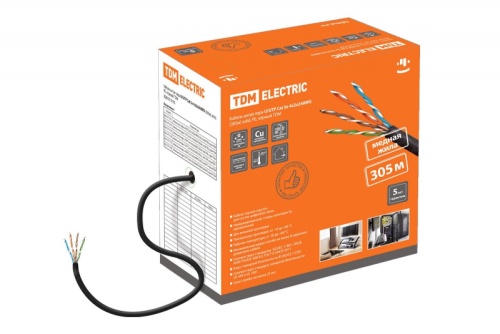 Кабель витая пара U/UTP Cat 5e 4х2х24AWG (305м) solid. PE. чёрный ТРТС | код SQ0107-0105 | РЭМЗ ТМ