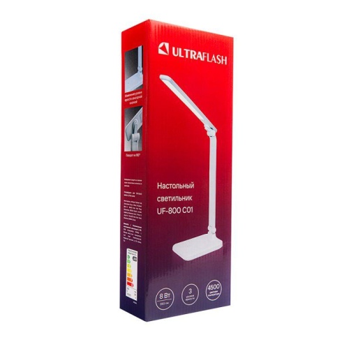Светильник настольный UF-800 C01 8Вт 4500К 3 уровня яркости 230В бел. Ultraflash 15716