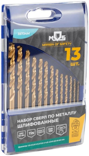 Набор сверл по металлу HSS шлифованные, титановое покрытие, угол заточки 135град, пласт. кейс, 13 шт. (1.5-2.0-2.5-3-3.2-3.5-4-4.5-4.8-5-5.5-6-6.5 мм) | код 35734М | FIT фото 4