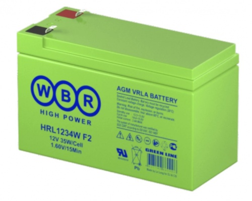 WBR HRL1234W Аккумуляторная батарея для ИБП, напряжение: 12В, ёмкость: 9Ач, клеммы типа: F2, Размеры ВШГ: 100x65x151мм, вес: 3кг. Срок службы: 12 лет. | код WBR HRL1234W | WBR