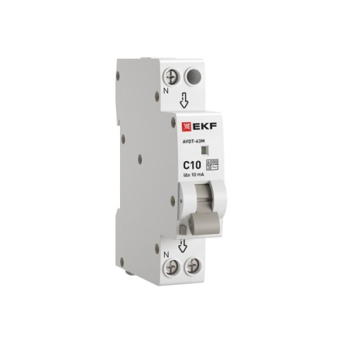 Дифференциальный автомат АВДТ-63М 10А/10мА (1мод,, хар,C, электронный тип AС) 6кА | код DA63M-10-10 | EKF фото 2