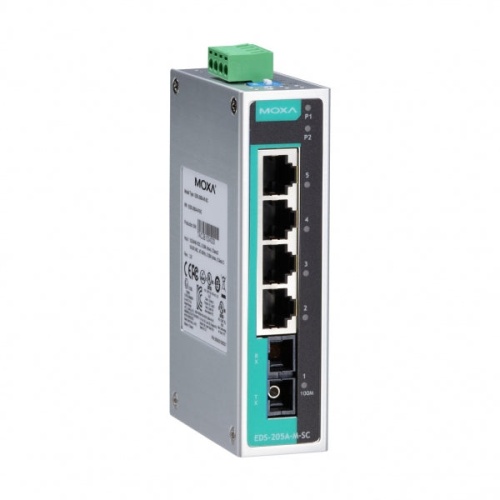 Коммутатор EDS-205A-S-SC-T 5 port switch, 4 x 10/100 TX, 1 x 100 FX (singlemode), dual power, t:-40/+75 | код 00-06031622 | MOXA