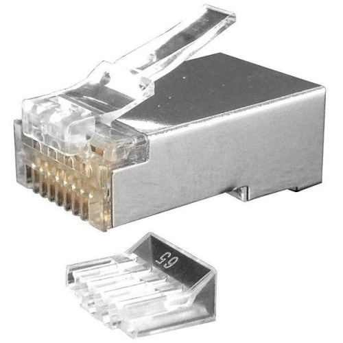 Разъем PLUG-8P8C-UV-C6-SH-100 RJ45(8P8C) под витую пару кат. 6 (50/50 микродюйм)экранир. универс.(для ож и мж кабеля) со вставкой (уп.100 шт) | код 49383 | Hyperline