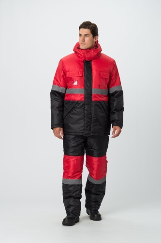 Костюм зимний Профи (ткань Оксфорд) полукомбинезон, красный черный, 52-54 182-188 | код 87472877 | Факел