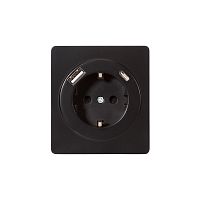 Розетка ROUND 1-ая с/з с/у з/ш 16А с USB A+C быстрой зарядки 5В/3А оникс KRANZ | код KR-78-0704-3 | KRANZ