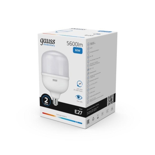 Лампа светодиодная Elementary 60Вт T160 цилиндр 6500К холод. бел. E27 5600лм GAUSS 63236 фото 4