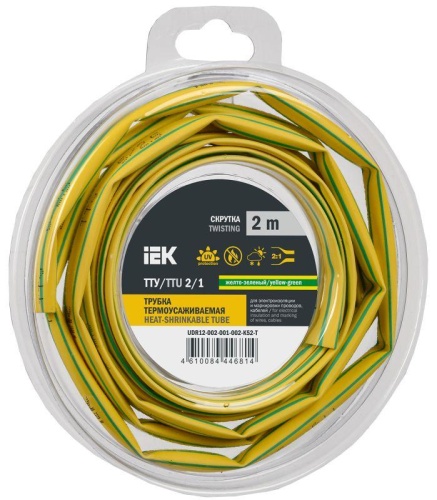 Трубка термоусадочная ТТУ нг-LS 2/1 желт./зел. (уп.2м) | код UDR12-002-001-002-K52-T | IEK