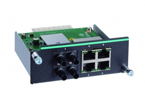 Модуль IM-6700A-2MST4TX Fast Ethernet module with 2 multi-mode 100BaseFX ports with ST connectors and 4 10/100BaseT(X) ports | код 00-06100437 | MOXA