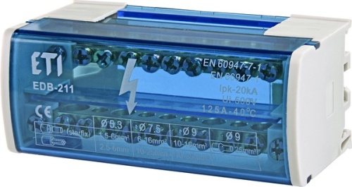 Блок распределительный EDB-211 2p, L+PE/N, 125A (11 выходов) | код 001102301 | ETI