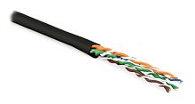 Кабель витая пара неэкранированная U/UTP категория 5e 4 пары (24 AWG) многожильный (patсh) LSZH нг(С)-HF черный, Hyperline UUTP4-C5E-P24-IN-LSZH-BK-100 (100 м) | код 243615 | Hyperline