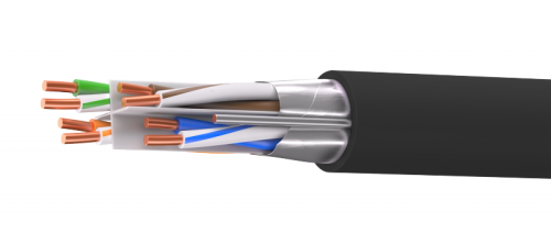 Кабель витая пара кат. 6 экранированный F/UTP, 4 пары, нг(А)-HF, для внешней/внутренней прокладки, чёрный, катушка 305 м | код RN6FUK01UBK | DKC
