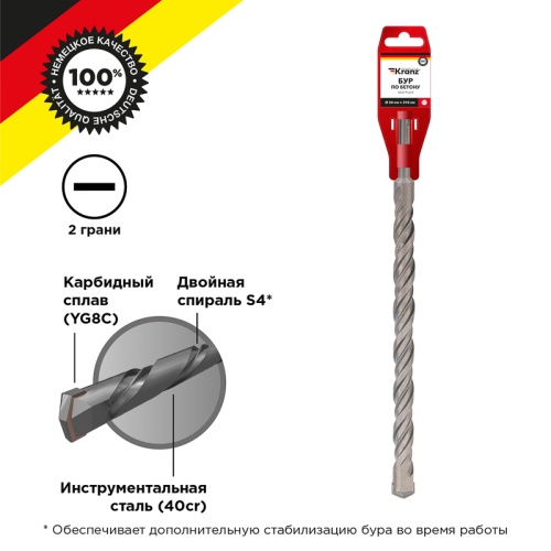 Бур по бетону 24x310x250мм SDS PLUS KRANZ | код KR-91-0043 | KRANZ