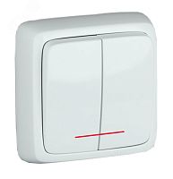Выключатель двухклавишный наружный с изоляционной пластиной с индикацией белый 10А | код ВА10-154 | HEGEL