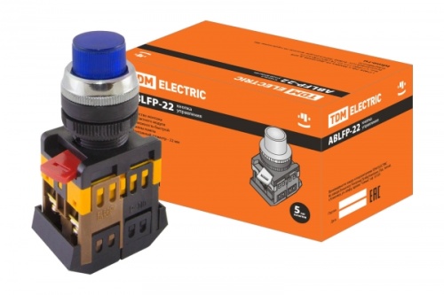 Кнопка ABLFP-22 синий d22мм неон/230В 1з+1р TDM | код SQ0704-0007 | TDM