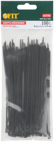 Хомуты нейлоновые, черные для проводов 100шт., 150х2,5мм | код 60390 | FIT фото 3 Хомуты нейлоновые, черные для проводов 100шт., 150х2,5мм | код 60390 | FIT фото 3