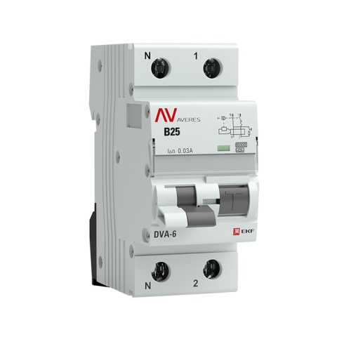 Дифференциальный автомат DVA-6 1P+N 25А (B) 30мА (A) 6кА AVERES | код rcbo6-1pn-25B-30-a-av | EKF