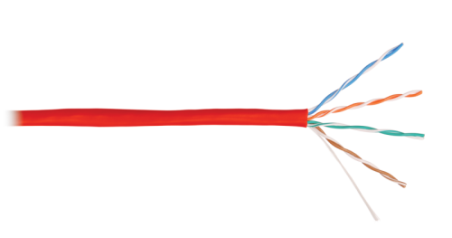 Кабель NIKOLAN U/UTP 4 пары, Кат.5e (Класс D), тест по ISO/IEC, 100МГц, одножильный, BC (чистая медь), 24AWG (0,50мм), внутренний, PVC нг(А), красный, 305м | код NKL 4100A-RD | NIKOLAN