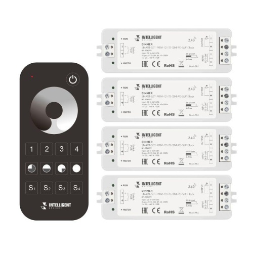 Диммер SMART-SET-PWM-101-72-DIM-PD-SUF Black (5-36В 1х8А x4 ПДУ 13кн 2.4G) IP20 пластик INTELLIGENT ARLIGHT 036201 Диммер SMART-SET-PWM-101-72-DIM-PD-SUF Black (5-36В 1х8А x4 ПДУ 13кн 2.4G) IP20 пластик INTELLIGENT ARLIGHT 036201