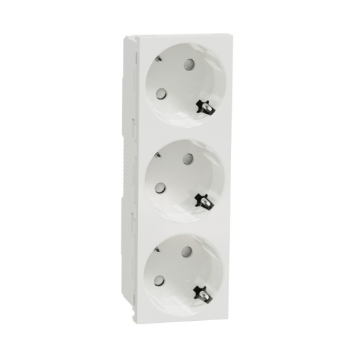 Unica Modular Розетка 3х(2К+З) 45гр, шторки, безвинтовые клеммы БЕЛАЯ | код NU307618 | Systeme Electric