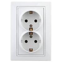 Розетка 2X2P+E Schuko, 16А-250В, СУ, б.л., Plano, белый, 1Э-205-01 | код Б0038830 | ЭРА