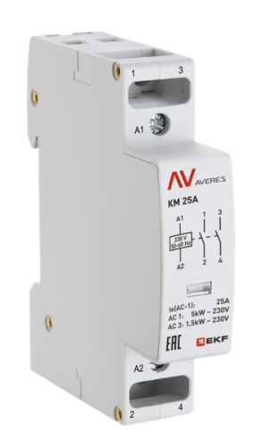 Контактор модульный КМ 25А 2NО 110VAC (1 мод.) AVERES EKF | код km-av-1-25-20-110V | EKF