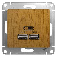 GLOSSA USB РОЗЕТКА A+A, 5В/2,1 А, 2х5В/1,05 А, механизм, ДЕРЕВО ДУБ | код GSL000533 | Systeme Electric