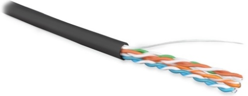 Кабель витая пара неэкранир. U/UTP кат. 5e 4 пары (24 AWG) одножильный (solid) внешний LSZH нг(С)-HF черный, Hyperline UUTP4-C5E-S24-OUT-LSZH-BK-500 (500 м) | код 236320 | Hyperline