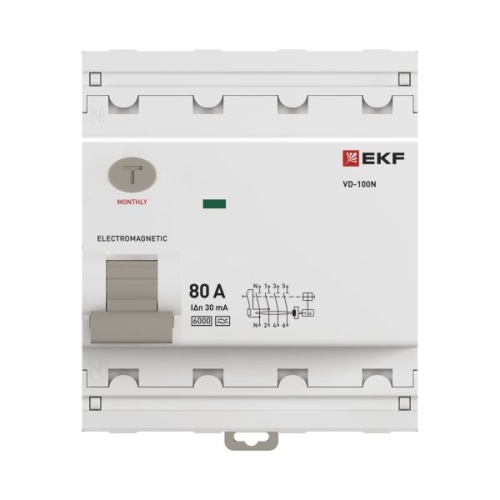 Выключатель дифференциального тока 4п 80А 30мА тип A 6кА ВД-100N электромех. PROxima | код E1046MA8030 | EKF фото 5