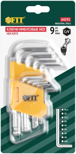 Ключ шестигранный 1.5-10мм с шаровым наконечником в пластик. держателе CrV сталь (уп.9шт) FIT 64191 фото 3